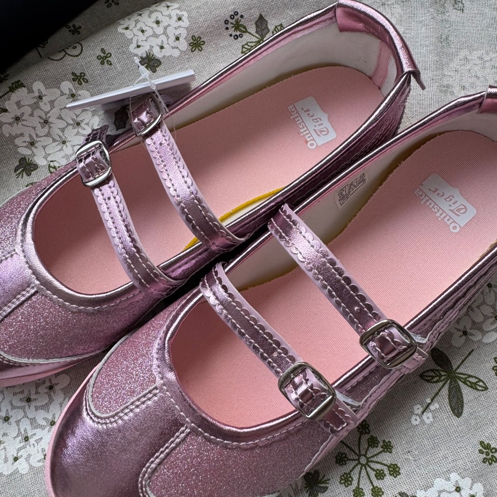 Onitsuka Tiger Double-Buckle Metallic Pink Mary Jane Ballet Flats - Picture 6 of 8